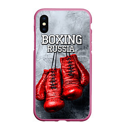 Чехол iPhone XS Max матовый Boxing Russia, цвет: 3D-малиновый