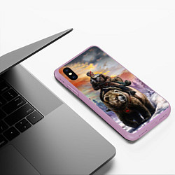 Чехол iPhone XS Max матовый Красноармеец на медведе, цвет: 3D-сиреневый — фото 2