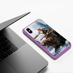 Чехол iPhone XS Max матовый Русский воин на медведе, цвет: 3D-фиолетовый — фото 2