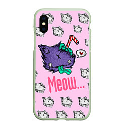 Чехол iPhone XS Max матовый Drop Dead: Meow, цвет: 3D-салатовый
