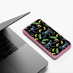 Чехол iPhone XS Max матовый Обезьянки и бананы, цвет: 3D-малиновый — фото 2