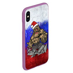 Чехол iPhone XS Max матовый Новогодний медведь РФ, цвет: 3D-фиолетовый — фото 2