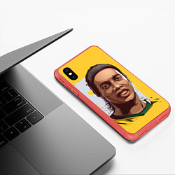 Чехол iPhone XS Max матовый Ronaldinho Art, цвет: 3D-красный — фото 2