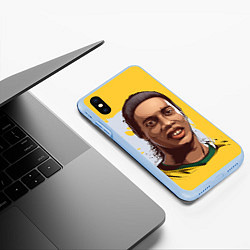 Чехол iPhone XS Max матовый Ronaldinho Art, цвет: 3D-голубой — фото 2