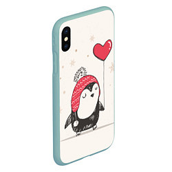 Чехол iPhone XS Max матовый Влюбленный пингвин, цвет: 3D-мятный — фото 2