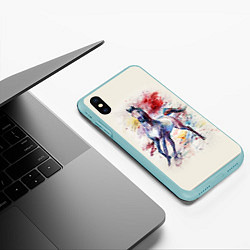 Чехол iPhone XS Max матовый Лошадь: акварель, цвет: 3D-мятный — фото 2