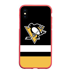 Чехол iPhone XS Max матовый Pittsburgh Penguins: Black, цвет: 3D-красный