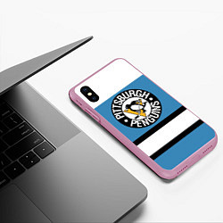 Чехол iPhone XS Max матовый Pittsburgh Penguins: White, цвет: 3D-розовый — фото 2