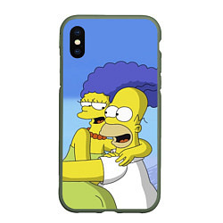 Чехол iPhone XS Max матовый Гомер и Мардж, цвет: 3D-темно-зеленый