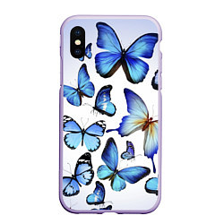 Чехол iPhone XS Max матовый Голубые бабочки, цвет: 3D-светло-сиреневый