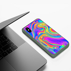 Чехол iPhone XS Max матовый Цветные разводы, цвет: 3D-темно-зеленый — фото 2