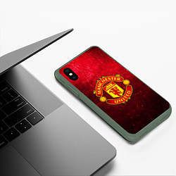 Чехол iPhone XS Max матовый Манчестер Юнайтед, цвет: 3D-темно-зеленый — фото 2