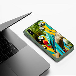 Чехол iPhone XS Max матовый Попугаи на ветке, цвет: 3D-темно-зеленый — фото 2