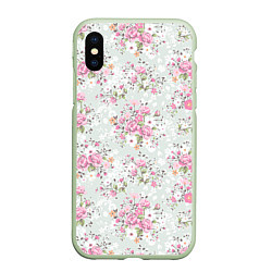 Чехол iPhone XS Max матовый Flower pattern, цвет: 3D-салатовый