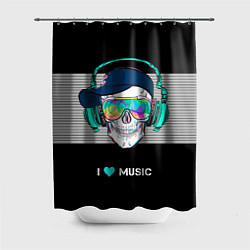 Шторка для душа I like music - skull, цвет: 3D-принт