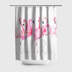 Шторка для душа Фламинго розовый на белом, цвет: 3D-принт