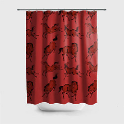 Шторка для душа Красные кони, цвет: 3D-принт