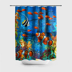 Шторка для душа На глубине Рыбки Пляжная, цвет: 3D-принт