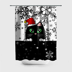 Шторка для душа Новогодний кот в колпаке Санты, цвет: 3D-принт