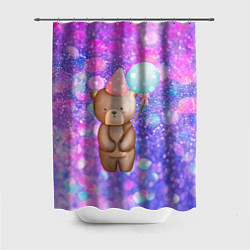 Шторка для душа День Рождения - Медвежонок с шариками, цвет: 3D-принт
