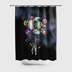 Шторка для душа Космонавт на шарах из планет, цвет: 3D-принт