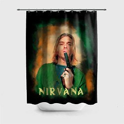 Шторка для душа Nirvana - Kurt Cobain with a gun, цвет: 3D-принт