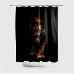 Шторка для душа Тигр на черном фоне, цвет: 3D-принт