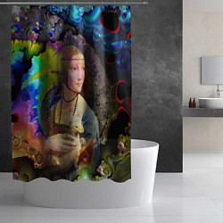 Шторка для душа Чечилия Галлерани - Дама с горностаем под фрактала, цвет: 3D-принт — фото 2