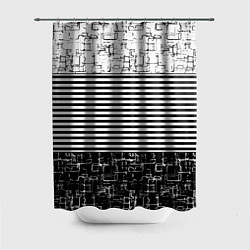 Шторка для душа Черно-белый комбинированный абстрактный с полосаты, цвет: 3D-принт