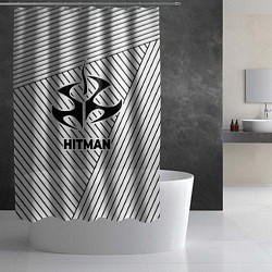 Шторка для душа Символ Hitman на светлом фоне с полосами, цвет: 3D-принт — фото 2