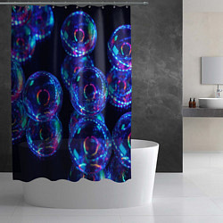 Шторка для душа Неоновые сюрреалистичные пузыри - Синий, цвет: 3D-принт — фото 2