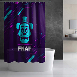 Шторка для душа Символ FNAF в неоновых цветах на темном фоне, цвет: 3D-принт — фото 2