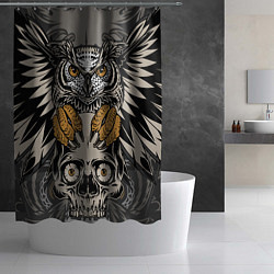 Шторка для душа Сова с черепом Owl with Skull, цвет: 3D-принт — фото 2