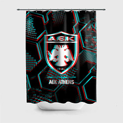 Шторка для душа AEK Athens FC в стиле Glitch на темном фоне, цвет: 3D-принт