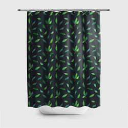 Шторка для душа Зеленые листья и веточки на темном фоне, цвет: 3D-принт