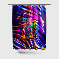 Шторка для душа Скейтбордист Барт Симпсон на фоне разноцветных кля, цвет: 3D-принт