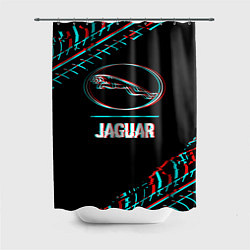 Шторка для душа Значок Jaguar в стиле glitch на темном фоне, цвет: 3D-принт