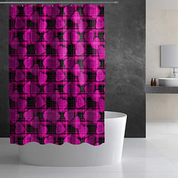 Шторка для душа Black and pink hearts pattern on checkered, цвет: 3D-принт — фото 2