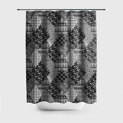 Шторка для душа Black and White Ethnic Patchwork Pattern, цвет: 3D-принт