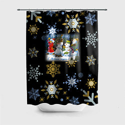 Шторка для душа Новый год мальчик и снеговики, цвет: 3D-принт