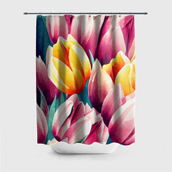 Шторка для душа Букет акварельных тюльпанов, цвет: 3D-принт