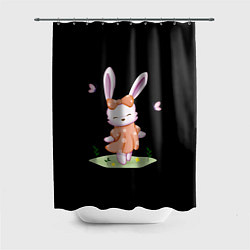 Шторка для душа Крольчонок С Бантиком На Чёрном Фоне, цвет: 3D-принт