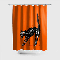 Шторка для душа Котик скелетик - Хеллоуин, цвет: 3D-принт