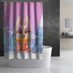 Шторка для душа Радостный зайка с подарком, цвет: 3D-принт — фото 2