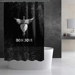 Шторка для душа Bon Jovi с потертостями на темном фоне, цвет: 3D-принт — фото 2