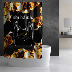 Шторка для душа Nine Inch Nails рок кот и огонь, цвет: 3D-принт — фото 2