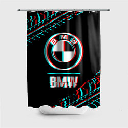 Шторка для душа Значок BMW в стиле glitch на темном фоне, цвет: 3D-принт