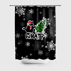 Шторка для душа What котик роняет ёлку, цвет: 3D-принт