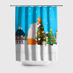 Шторка для душа Крупный заяц наряжает елочку, цвет: 3D-принт