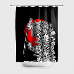 Шторка для ванной Самурай с мечом на черном фоне